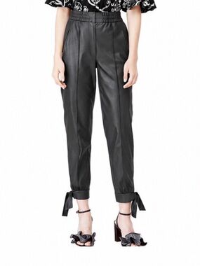 NWT! Rebecca Taylor Black Vegan Leather Cropped Pants With Ankle Ties Size 0